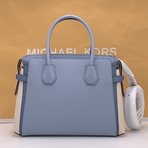 MICHAEL KORS Mercer Md Top Zip Color-Block Belted Satchel Crossbody Purse MK - Picture 3 of 15